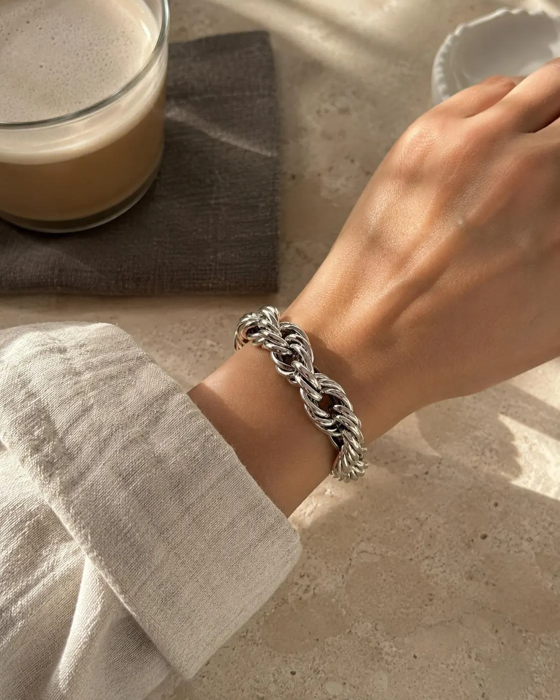 Twisted Bold Bracelet, Link Bracelet, Silver Link Bracelet, Bold Bracelet, Y2K Bracelet, Trendy Bracelet,