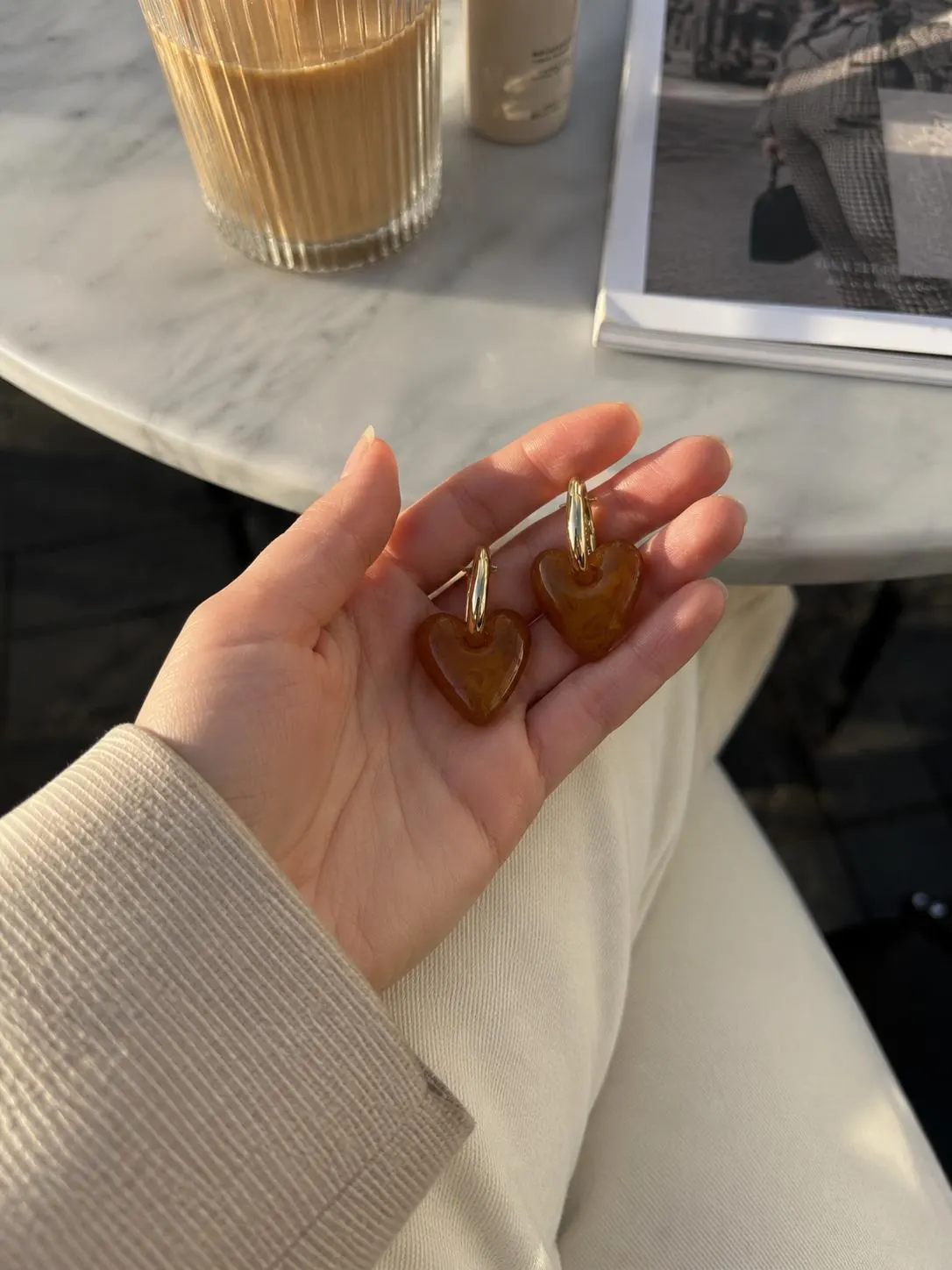 Amber Earrings • Chunky Resin Earrings • Lightweight Statement • Resin Heart Dangle • Gift For Her • Acrylic Dangles
