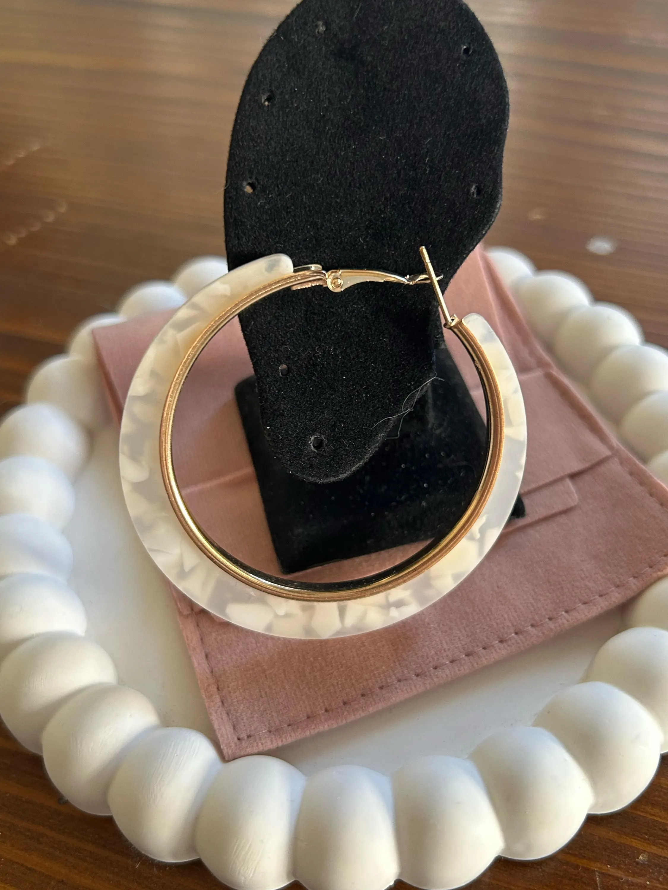 White Gold Hoop Earrings, White Acrylic Hoop Earrings, Trendy Earrings, White and Gold Earrings, Gold Hoop Earrings