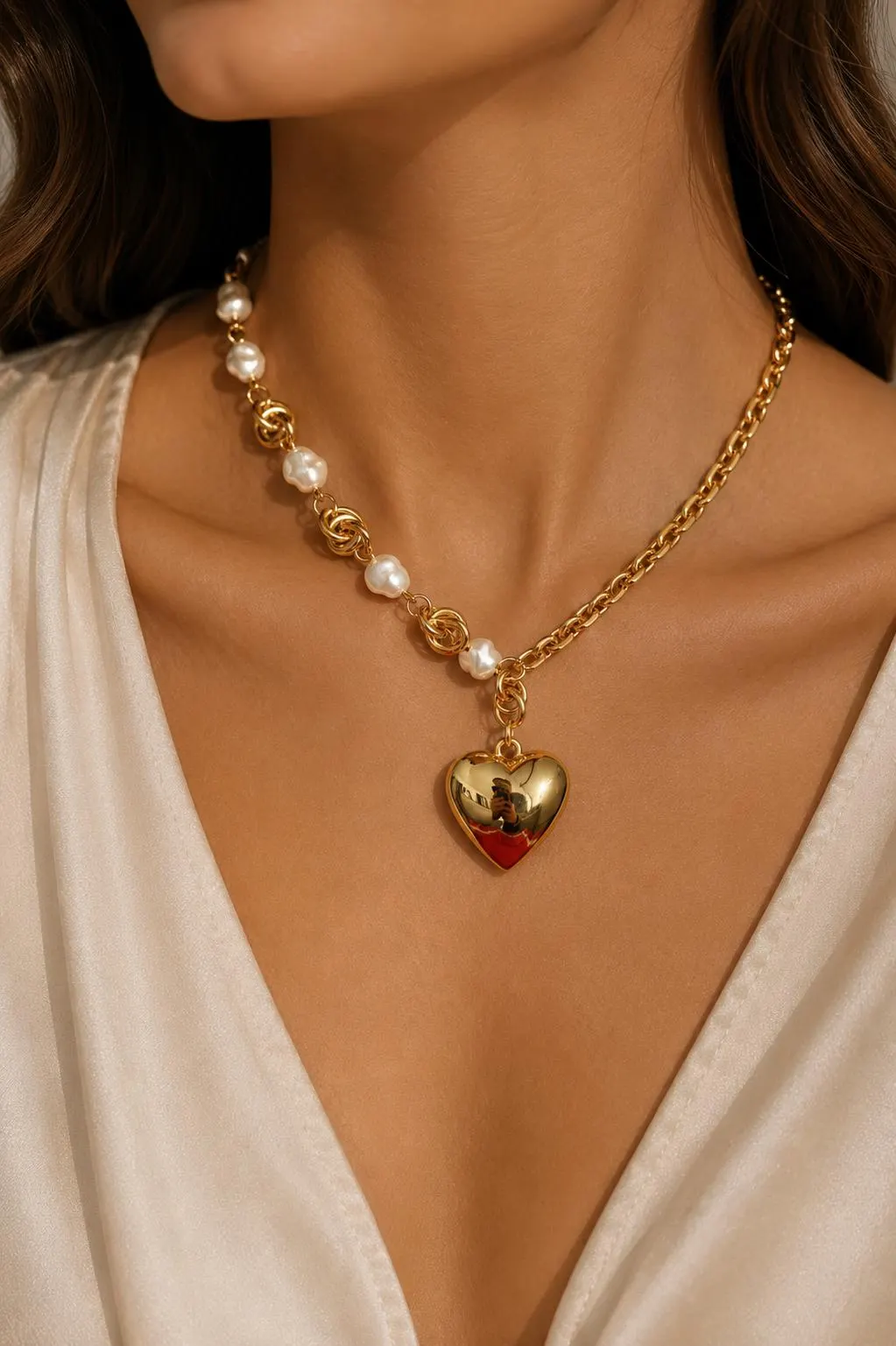 Baroque Pearl Necklace • Dome Heart Necklace • Gold Chain Necklace • Statement Necklace • Chunky Gold Necklace
